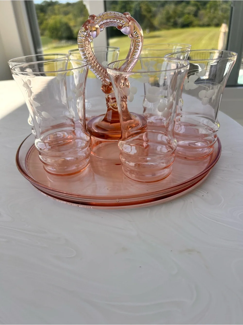 Anchor Hocking Mayfair Bridge Poker tray Tumbler set 1930s pink depression glass